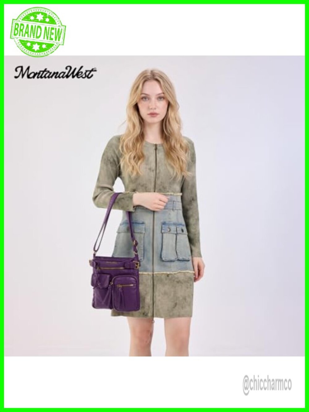 Washed PU Leather Crossbody Bag Multi Pocket Adjustable Strap Western - Picture 5 of 6